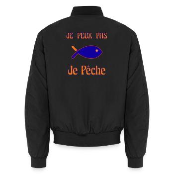 ICH KANN NICHT. ANGELN. FISCH. APRILSCHERZ - Unisex Bomberjacke - Schwarz - Hinten - AI Model Male 185 light (185cm)