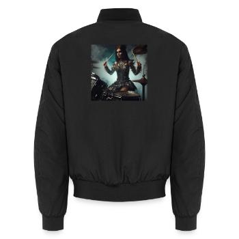 Female Drummer - Unisex Bomber Jacket - black - Back - AI Model Male 185 light (185cm)
