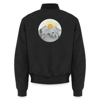Bergidylle bei Sonnenuntergang im Frühling - Unisex Bomberjacke - Schwarz - Hinten - AI Model Male 185 light (185cm)