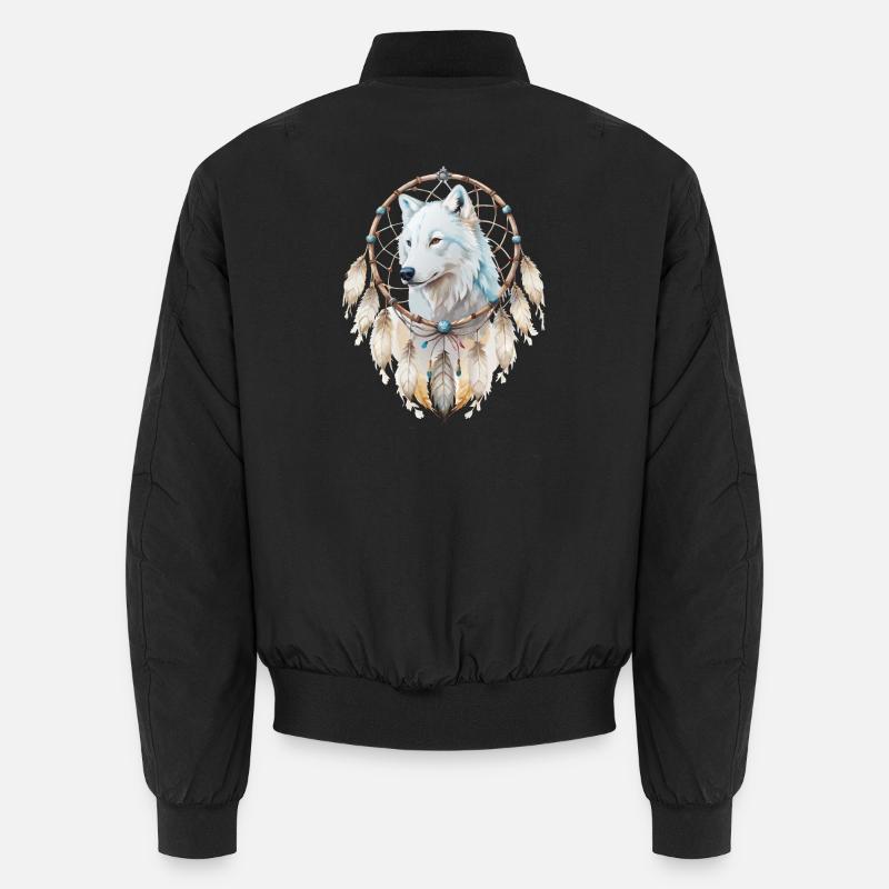 Wolf in a Dreamcatcher Mystical Wolf Design Unisex Bomber Jacket