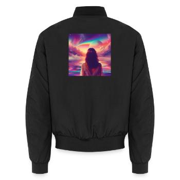 Cosmic Rainbow Dawn Portrait - Unisex Bomber Jacket - black - Back - AI Model Male 185 light (185cm)