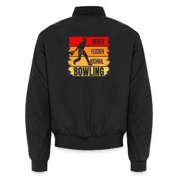Werfen - Fluchen - Nochmal - Bowling - Unisex Bomberjacke - Schwarz - Hinten - AI Model Male 185 light (185cm)