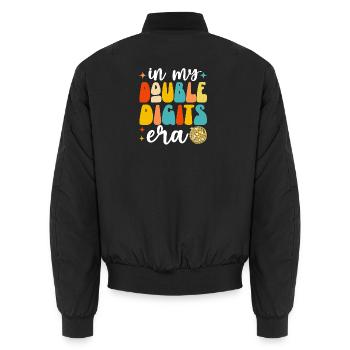 In My Double Digits Era Groovy Funny 10th Birthday - Unisex Bomber Jacket - black - Back - AI Model Male 185 light (185cm)
