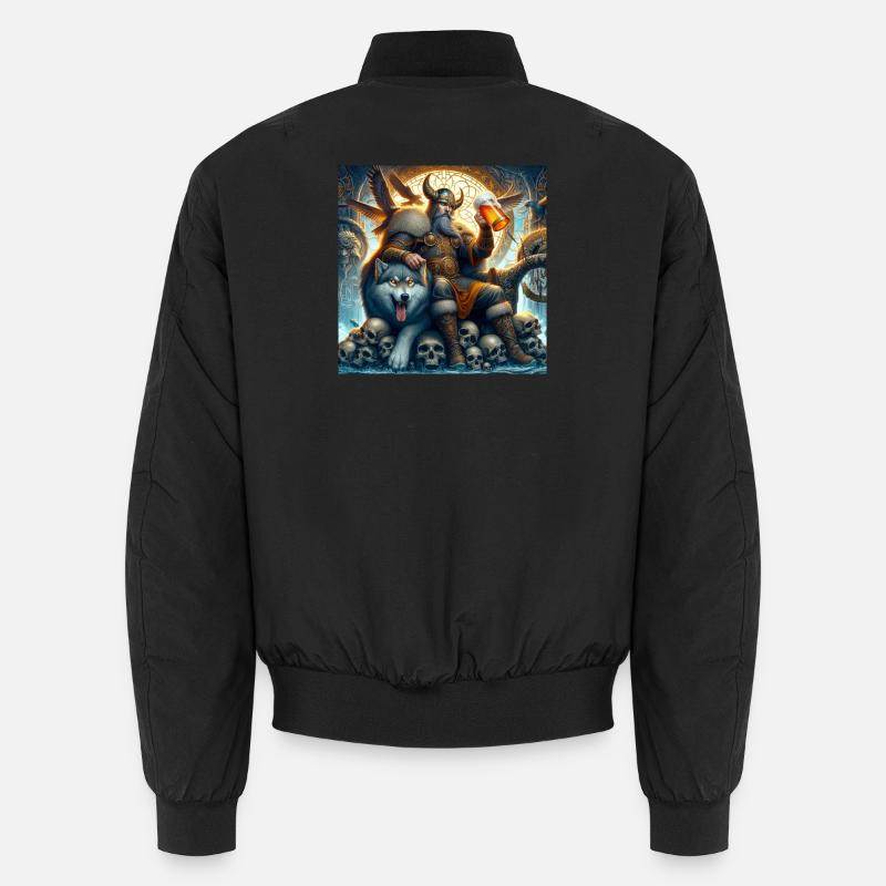 Wikinger mit Wolf - Unisex Bomberjacke - Schwarz