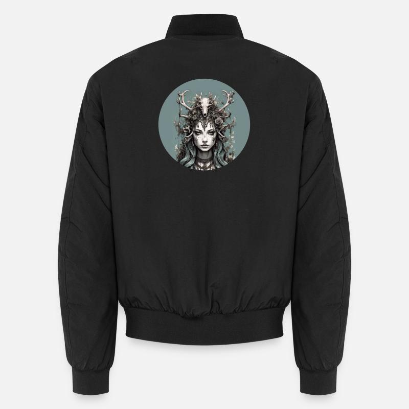 Déesse mystique de la forêt avec des bois de cerf, chaman. Bomber unisexe
