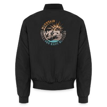 Rétro Nature Montagnes Paysage Vintage Randonnée Logo - Bomber unisexe - noir - Dos - AI Model Male 185 light (185cm)