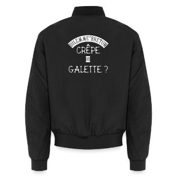Crêpe ou Galette ? – Débat Foodie Breton - Bomber unisexe - noir - Dos - AI Model Male 185 light (185cm)