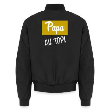 VATERTAG. FROHER VATERTAG. PAPA. ALLES GUTE ZUM GEBURTSTAG. - Unisex Bomberjacke - Schwarz - Hinten - AI Model Male 185 light (185cm)