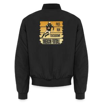 Pass - Run - Touchtown - American Football - Unisex Bomberjacke - Schwarz - Hinten - AI Model Male 185 light (185cm)