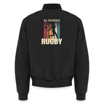 All you Need is Rugby - Unisex Bomberjacke - Schwarz - Hinten - AI Model Male 185 light (185cm)