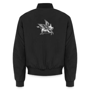 Geflügeltes Schwein: Retro-Illustration - Unisex Bomberjacke - Schwarz - Hinten - AI Model Male 185 light (185cm)