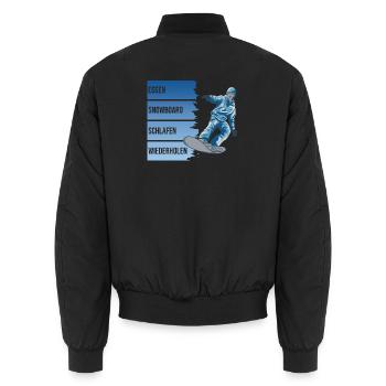 Essen - Snowboard - Schlafen - Wiederholen - Unisex Bomberjacke - Schwarz - Hinten - AI Model Male 185 light (185cm)