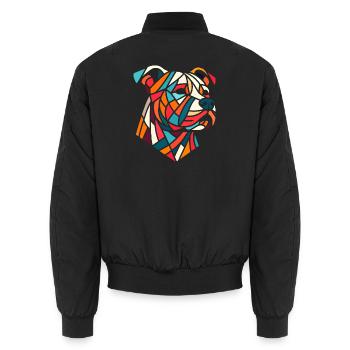 Staffordshire geometric bull terrier, staffy - Unisex Bomber Jacket - black - Back - AI Model Male 185 light (185cm)