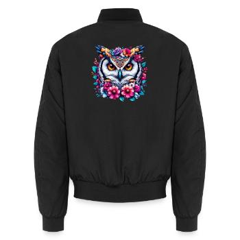 Owl decorated with flowers - Unisex Bomber Jacket - black - Back - AI Model Male 185 light (185cm)