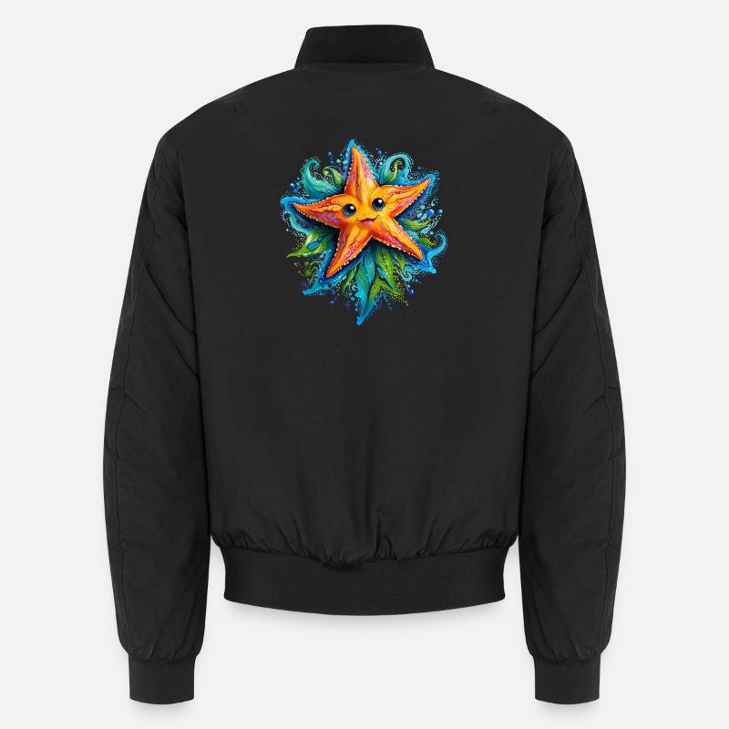 Étoile de mer jaune joyeuse dans le vortex bleu Bomber unisexe