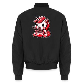 Japanische Kawaii Einhorn Ramen Asiatische Küche - Unisex Bomberjacke - Schwarz - Hinten - AI Model Male 185 light (185cm)