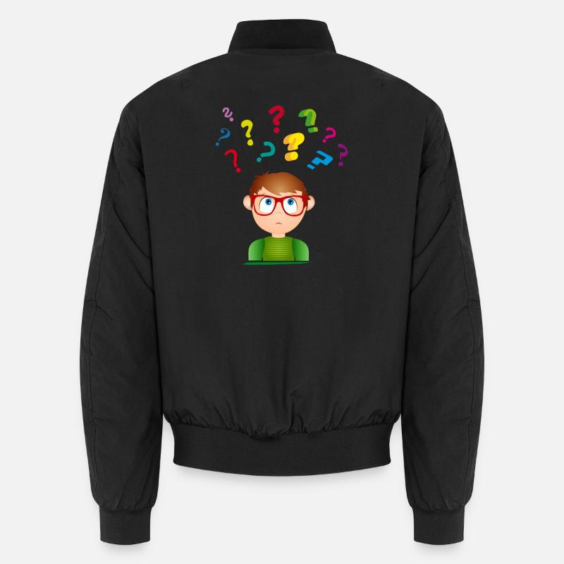 Junge mit Brille mit vielen bunten Fragezeichen Unisex Bomberjacke