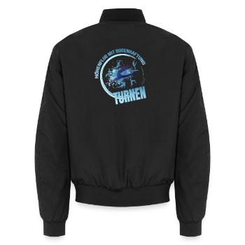 Höhenflug mit Bodenhaftung - Turnen - Unisex Bomberjacke - Schwarz - Hinten - AI Model Male 185 light (185cm)