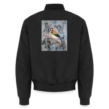 Acrylic painting with Stiglitz on tree branch - Unisex Bomber Jacket - black - Back - AI Model Male 185 light (185cm)