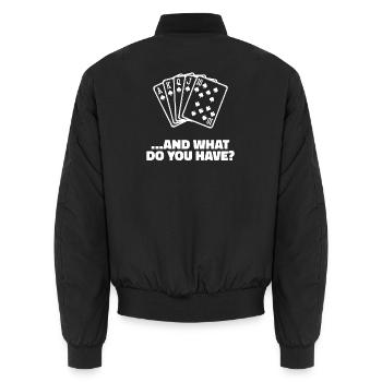 Card Game Gambling Casino Poker Statement - Unisex Bomber Jacket - black - Back - AI Model Male 185 light (185cm)
