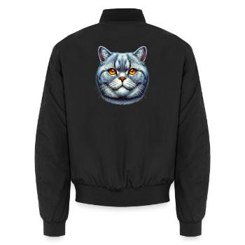 British Shorthair Cat - Unisex Bomber Jacket - black - Back - AI Model Male 185 light (185cm)