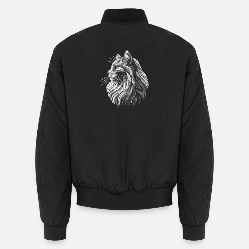 Black and White Polygons Cat Head Drawing Unisex Bomber Jacket