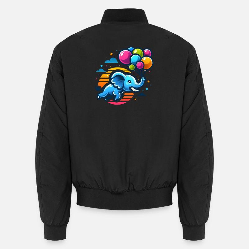 Flying elephant with colorful balloons Unisex Bomber Jacket