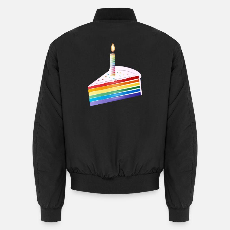 Stück Regenbogen Kuchen mit Geburtstagskerze Unisex Bomberjacke