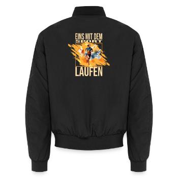 Eins mit dem Sport - Laufen - Unisex Bomberjacke - Schwarz - Hinten - AI Model Male 185 light (185cm)