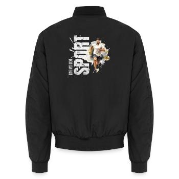 Eins mit dem Sport - Laufen - Unisex Bomberjacke - Schwarz - Hinten - AI Model Male 185 light (185cm)