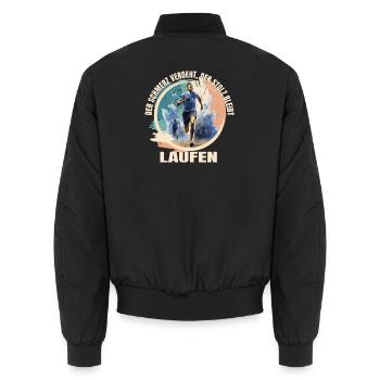 Laufen: Der Schmerz vergeht Der Stolz bleibt - Unisex Bomberjacke - Schwarz - Hinten - AI Model Male 185 light (185cm)