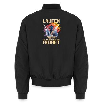 Laufen ist der Schlüssel der Freiheit - Unisex Bomberjacke - Schwarz - Hinten - AI Model Male 185 light (185cm)