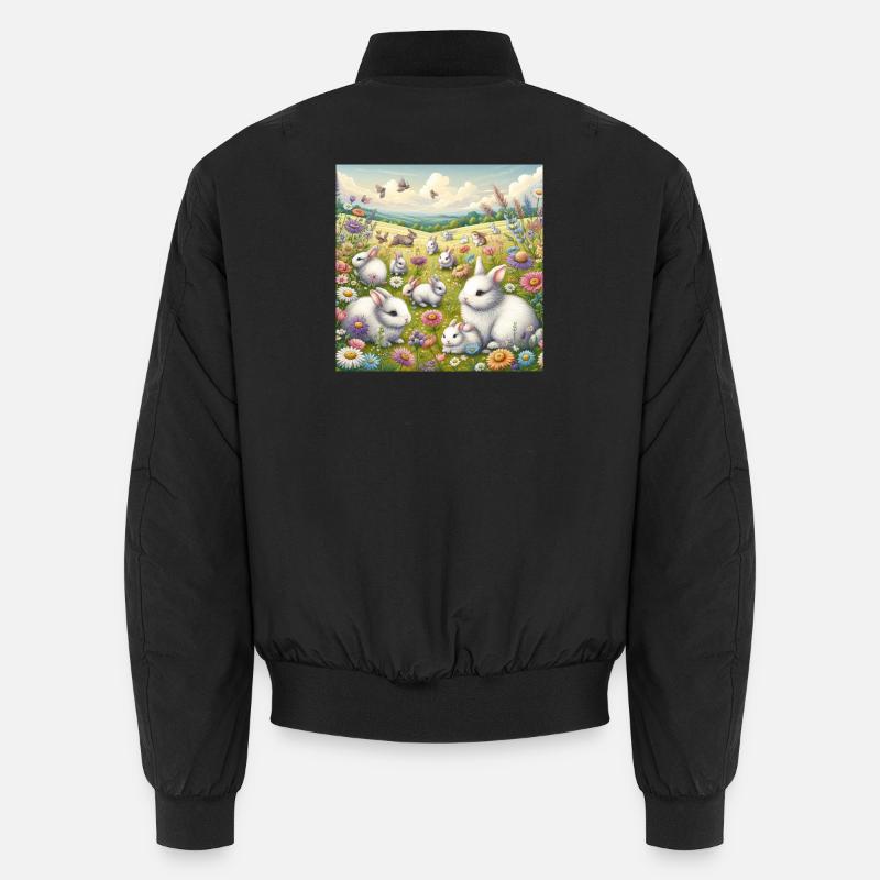 Kaninchen in einem Blumenfeld Unisex Bomberjacke