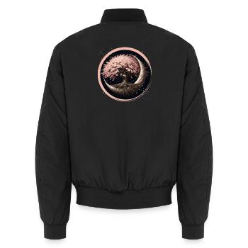 eleganter Kirschblüten Bonsai-Baum auf Halbmond - Unisex Bomberjacke - Schwarz - Hinten - AI Model Male 185 light (185cm)