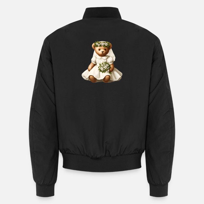 nostalgic vintage teddy bear as a bride with flowers Unisex Bomber Jacket