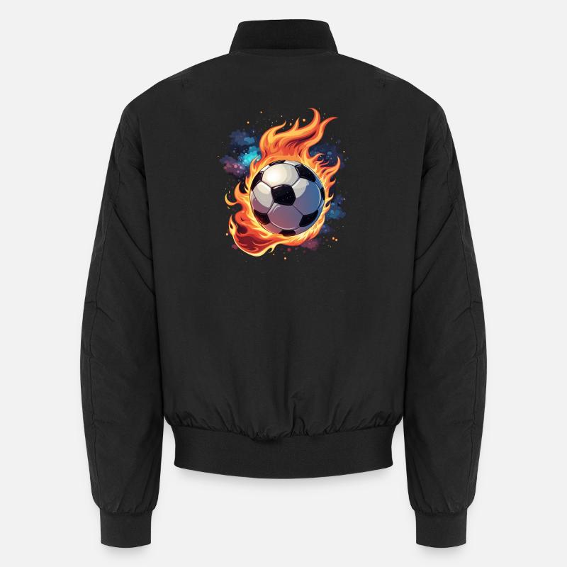 Flying soccer ball with flames. - Unisex Bomber Jacket - black