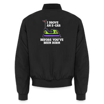 Refueling E-car Electrical Energy Statement Electricity - Unisex Bomber Jacket - black - Back - AI Model Male 185 light (185cm)