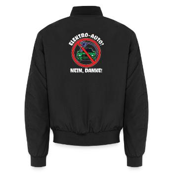 E-car Electrical Energy Electricity Statement Refueling - Unisex Bomber Jacket - black - Back - AI Model Male 185 light (185cm)