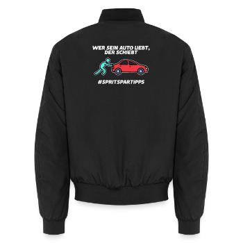 Refueling Car Statement Energy Storage Electricity - Unisex Bomber Jacket - black - Back - AI Model Male 185 light (185cm)