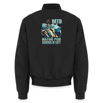 MTB: Natur pur - Adrenalin satt - Unisex Bomberjacke - Schwarz - Hinten - AI Model Male 185 light (185cm)