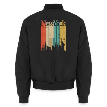 New York Skyline Retro Streifen - Unisex Bomberjacke - Schwarz - Hinten - AI Model Male 185 light (185cm)