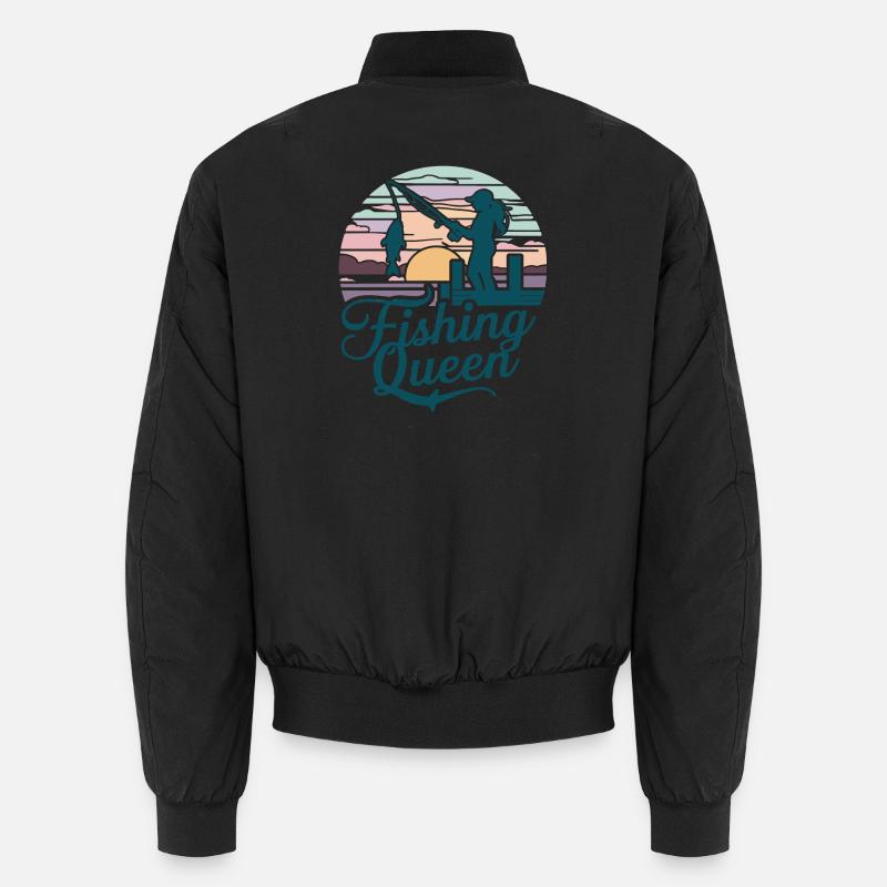 Fishing Queen - Sunset Silhouette - Unisex Bomber Jacket - black