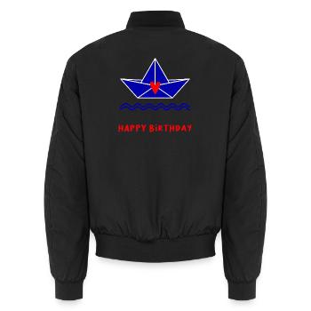 ALLES GUTE ZUM GEBURTSTAG. ALLES GUTE ZUM GEBURTSTAG. JAHRESTAG. - Unisex Bomberjacke - Schwarz - Hinten - AI Model Male 185 light (185cm)