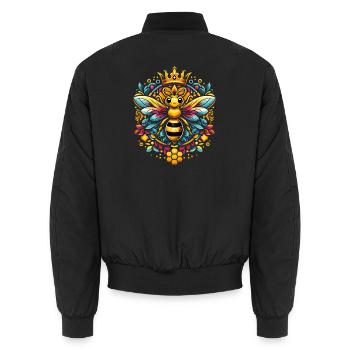 Vibrant, colorful queen bee motif - Unisex Bomber Jacket - black - Back - AI Model Male 185 light (185cm)