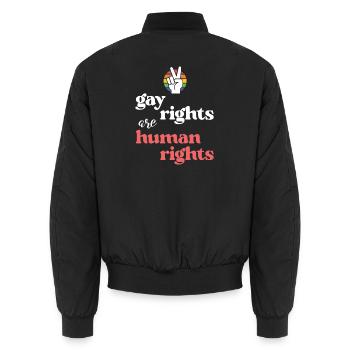 LGBT Pride Month - Gay Rights Are Human Rights - Unisex Bomber Jacket - black - Back - AI Model Male 185 light (185cm)