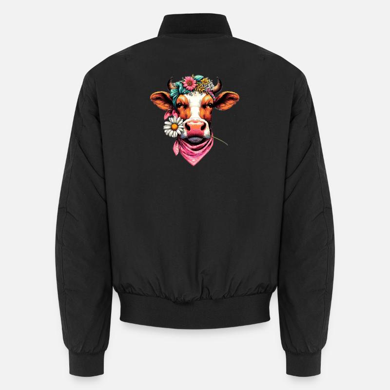 Vache avec des fleurs - Bomber unisexe - noir