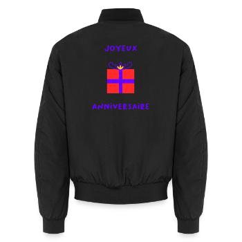 JAHRESTAG. ALLES GUTE ZUM GEBURTSTAG. ALLES GUTE ZUM GEBURTSTAG. - Unisex Bomberjacke - Schwarz - Hinten - AI Model Male 185 light (185cm)