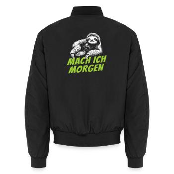 Mach ich morgen Faultier Spruch Prokrastination - Unisex Bomberjacke - Schwarz - Hinten - AI Model Male 185 light (185cm)