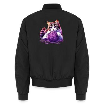 Le chat joue avec une pelote de laine - Bomber unisexe - noir - Dos - AI Model Male 185 light (185cm)