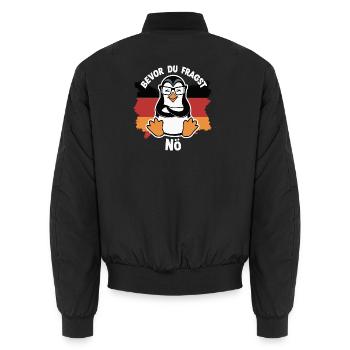 Humorvoller Pinguin mit Spruch und Flagge - Unisex Bomberjacke - Schwarz - Hinten - AI Model Male 185 light (185cm)